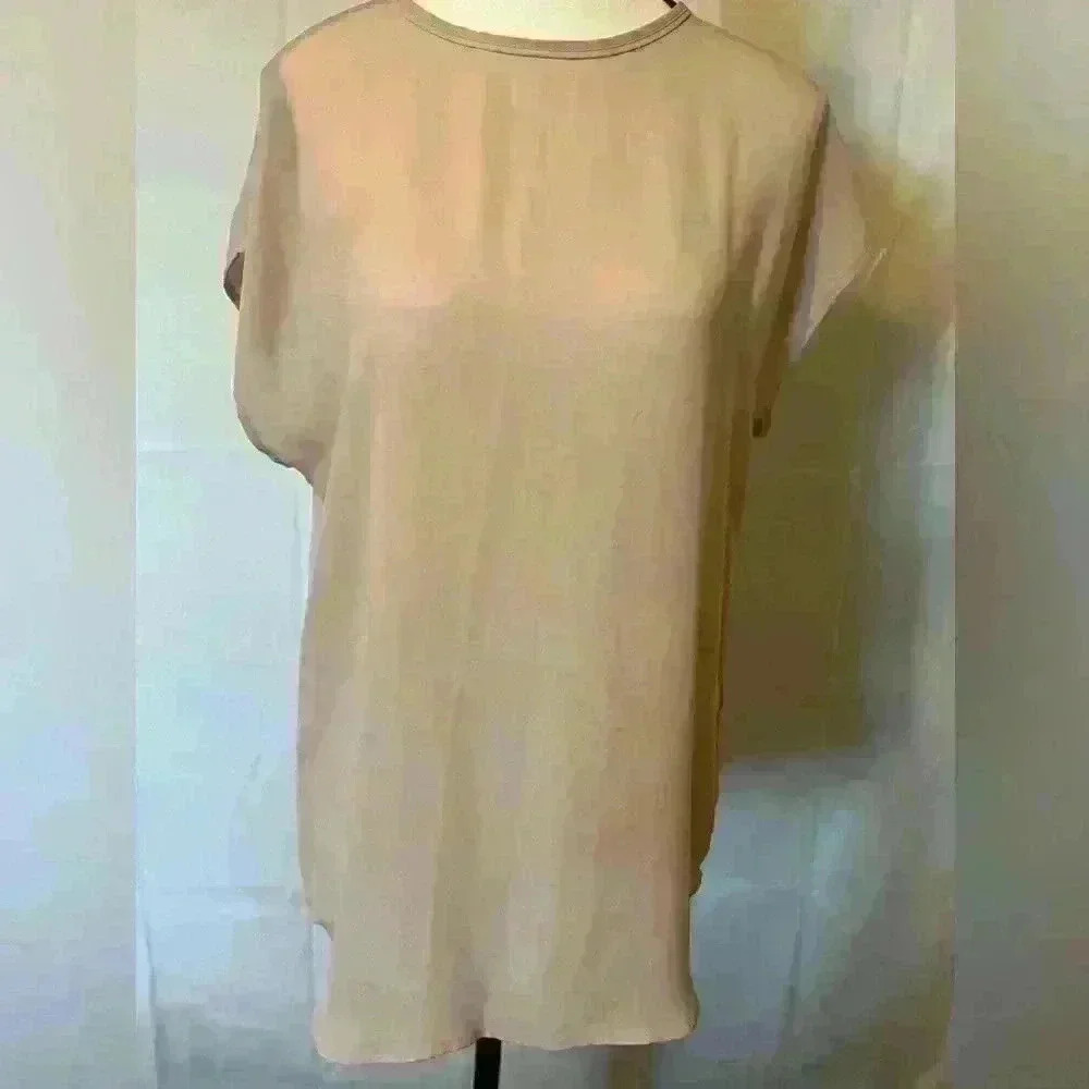 Banana Republic Blouse Women's Small Pink Short Sleeve Dressy‎ Top Back Zip